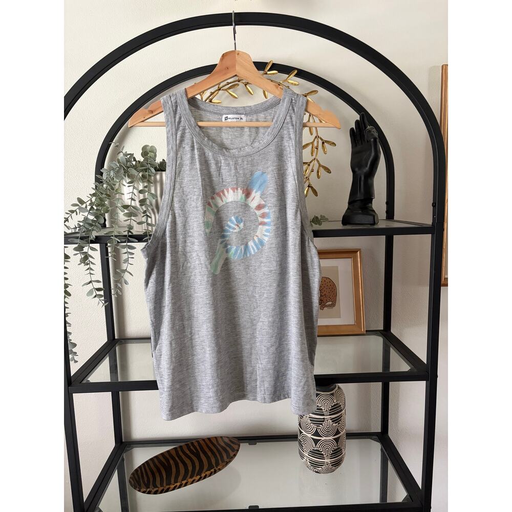 Peloton Womens XL Gray Logo Tank Top Sleeveless Workout Gym Cycling Shirt